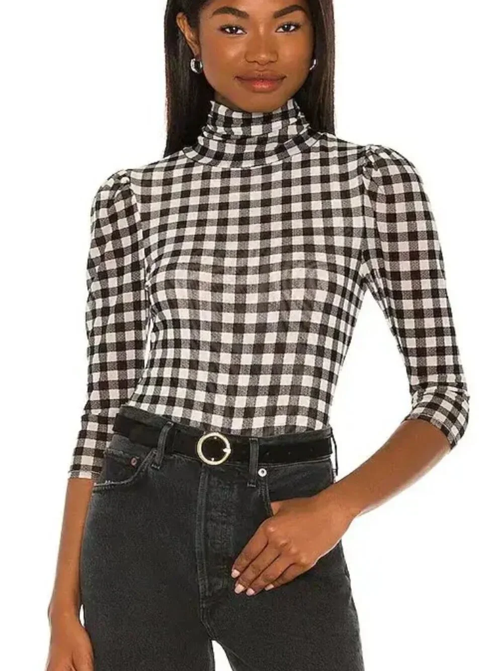 Free People Gather Mesh Tee Gingham Plaid Preppy Academia in Black Combo S